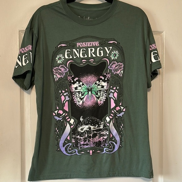Graphic Green Tee with Pink Floral Accents - Picture 2 of 7